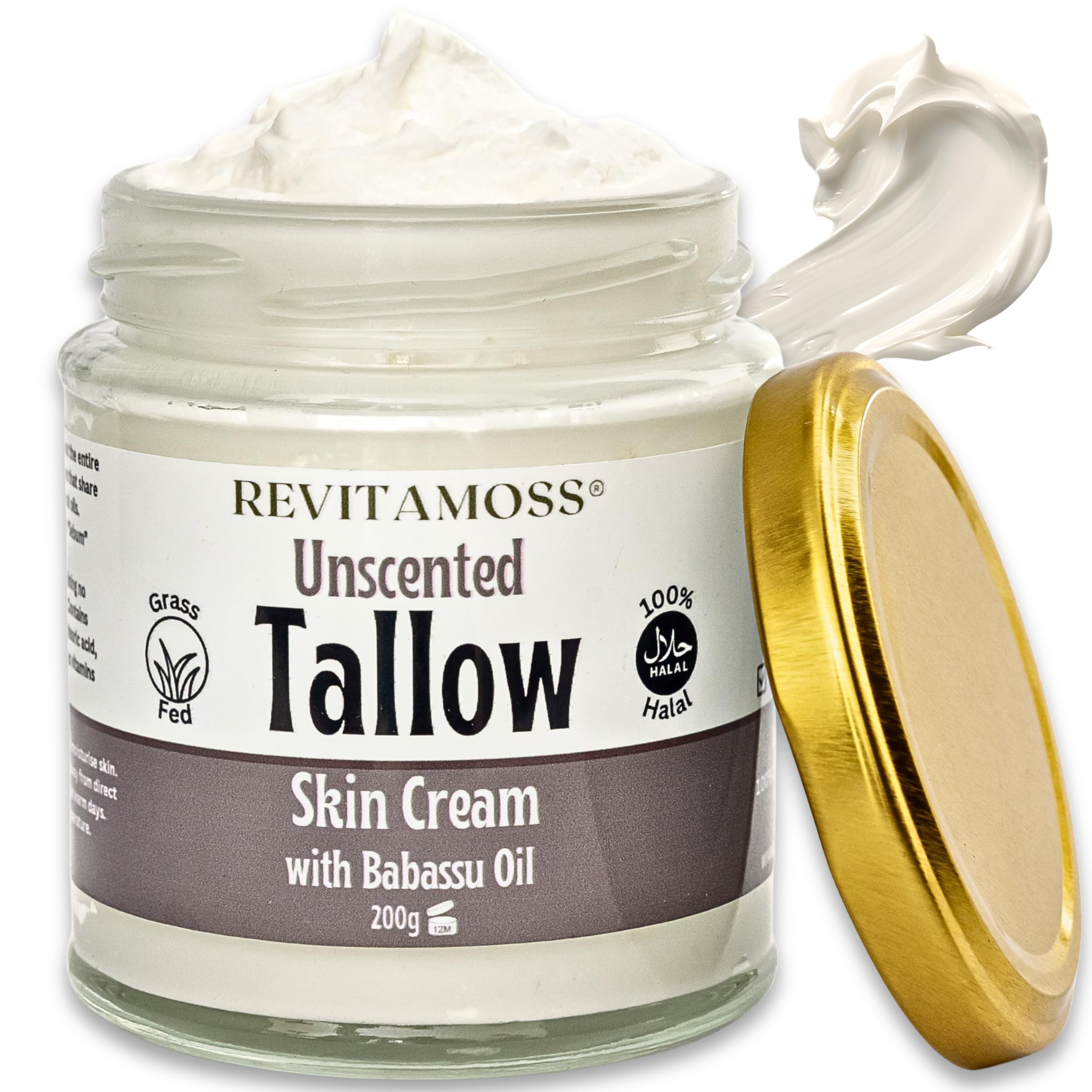 Whipped Tallow Moisturiser for Dry Skin | Non-Toxic, Grass-Fed, Small Batch | Hydrating Face & Body Cream for Sensitive Skin & Eczema Relief | Halal Tallow | 200g Glass Jar