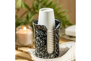 YHOJOY Bathroom Cup Dispenser 3 Oz, Ceramic Bathroom Cup Holder Mouthwash Cup Dispenser, Small Paper Cup Dispenser for Bathroom Vanity Countertop, Black