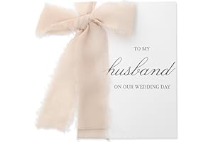 SEEBERY Wedding Day Card for Husband with a Champagne Ribbon – To My Groom on Our Wedding Day from Bride, Letter to My Husband Vow Card