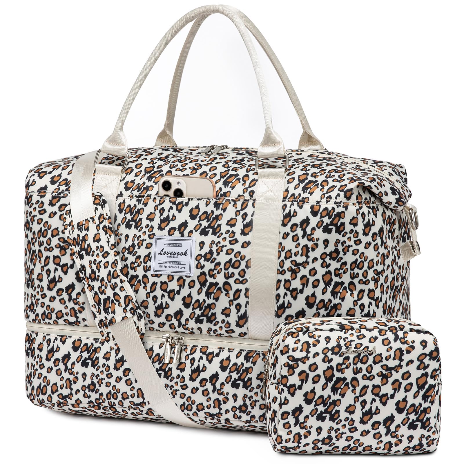 Photo 1 of LOVEVOOK Travel Duffle Bag,Weekender Bags for Women with Shoe Compartment,Carry on Overnight Bag with Toiletry Bag,Gym Duffel Bag with Wet Pocket,Hospital Bags for Labor and Delivery,Leopard print