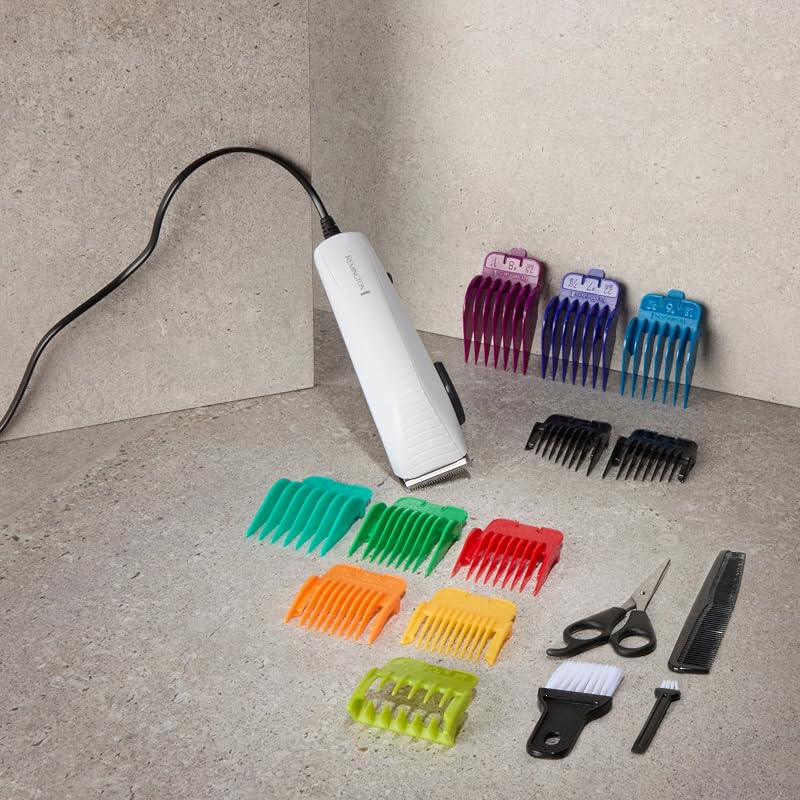 Haarschneidemaschine mit Kabel [Netzbetrieb, selbstschärfende Edelstahl-Klingen mit Einstellhebel, 0,5-25mm] Haarschneider Colour (11 Aufsteck- & Seitenkämme, Friseur-Set) Haartrimmer HC5035
