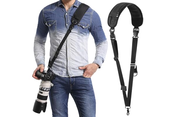 Waka Rapid Camera Neck Strap with Quick Release and Safety Tether, Adjustable Shoulder Sling Strap for Nikon Canon Sony Olympus DSLR - Black