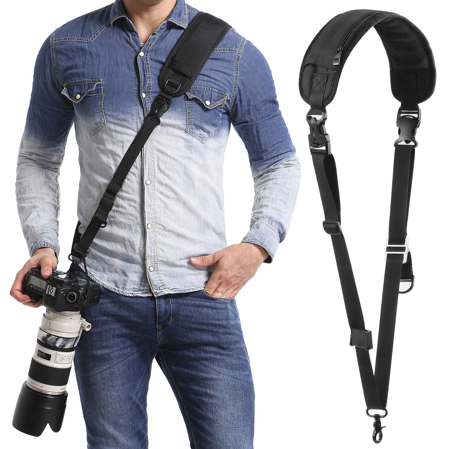 waka Camera Shoulder Strap, Anti-slip Over Shoulder Camera Sling Strap Quick Release with Safety Tether, Comfortable Camera Neck Strap for DSLR Camera (Canon Nikon Sony Olympus Pentax, Etc.)