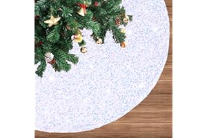 FANQISI Sequin Tree Skirt 36 Inches Small Christmas Tree Skirts White Iridescent Velvet Tree Skirt with Glitter Sequins for Xmas Decorations