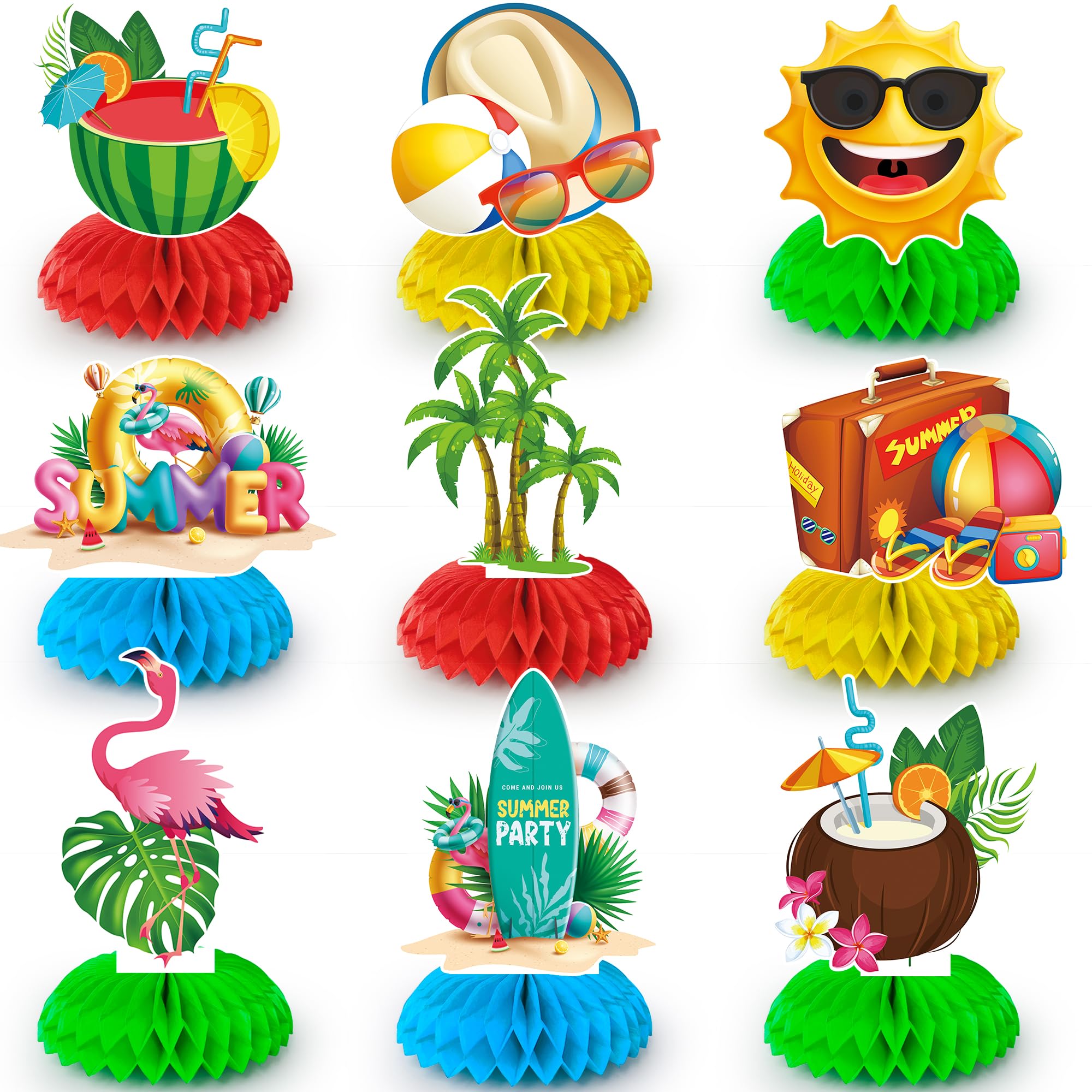 Summer Party Honeycomb Centerpieces - 9pcs summer party decorations honeycomb, beach summer honeycomb centerpiece & beach party centerpiece decorationsfor Summer Beach Party Decorations