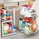 ADBIU Under Sink Organizer, 2 Pack 2 Tier Expandable Height (White, Large Size)