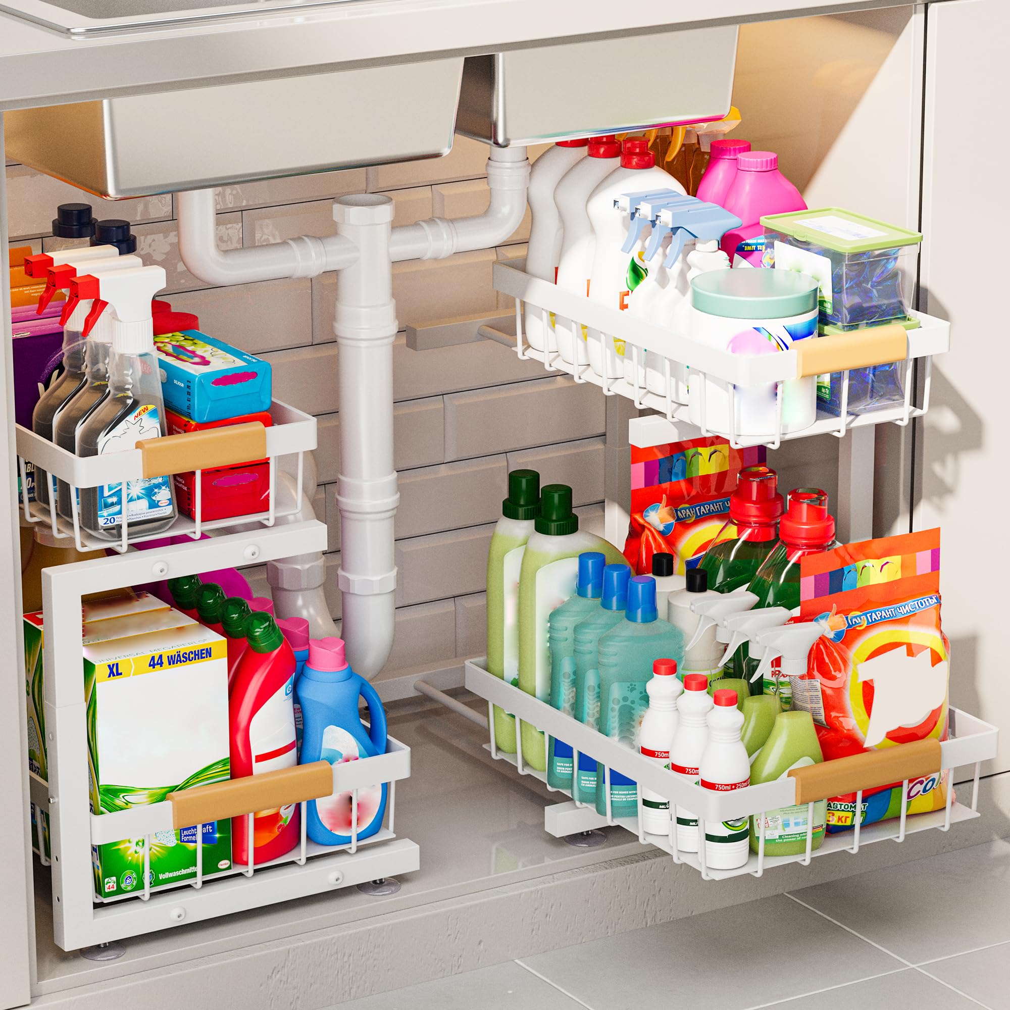 Photo 1 of ***STOCK PHOTO FOR REFERENCE ONLY*** 
ADBIU Under Sink Organizer, 2 Pack 2 Tier Expandable Height (White, Large Size)