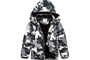 UMMTOM Boys Waterproof Ski Jacket Fleece Lined Warm Winter Snow Coat Hooded Winter Jacket for Kids