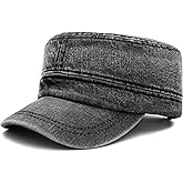 Lynmquober Cadet Army Cap Denim Military Caps Flat Top Hats for Men Women