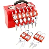 QWORK Lockout Tagout Box Kit, with 10 Keyed Loto Locks, Portable Group Lock Box - 12 Slots, for LOTO Station, Red