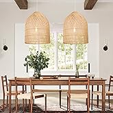 Arturesthome 1 Light Wicker Bell Pendant Lamp, Design Basket Rattan Woven Pendant Light Shades, Handmade Hanging Ceiling Ligh