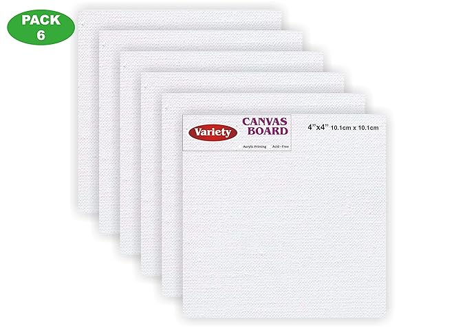 Variety 4 X 4 Inch Cotton Canvas Board for Painting, Pack of 6 Piece