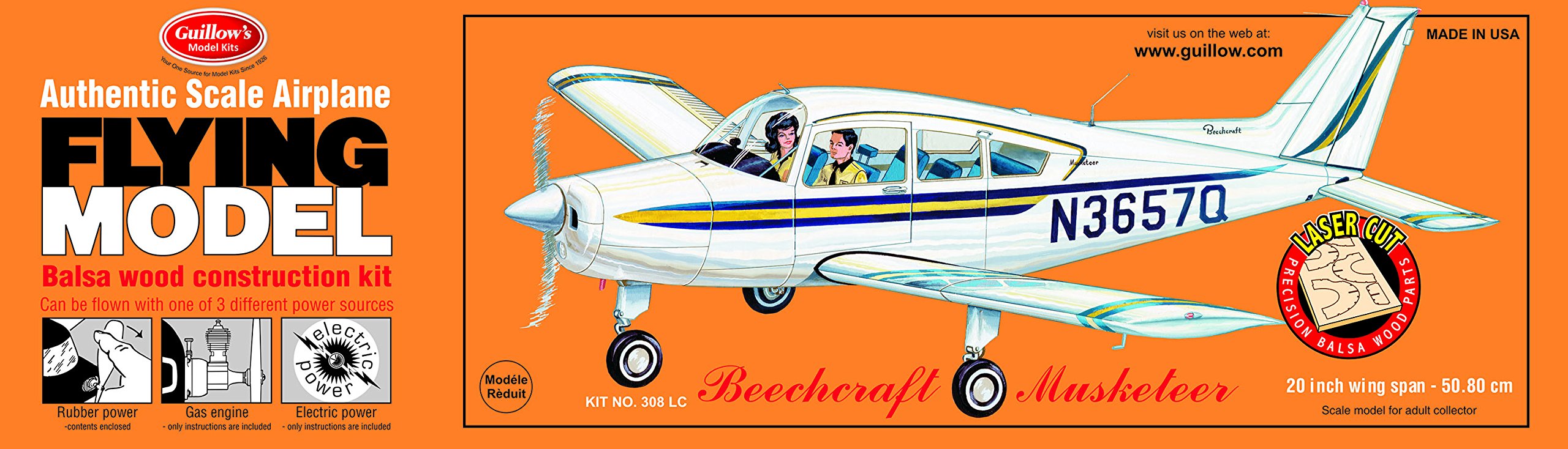 Guillows Model Kit - Beechcraft Musketeer Plane - 1:20 Scale - 308 - NEW