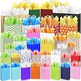 KEEPARTY 72 PCS Assorted Sizes Gift Bags 36 Gift Bags 4 Sizes 36 Tissue Papers 6 Color Bulk Perfect for Weddings Partie and Holidays 4 Sizes and Multiple Colors Available