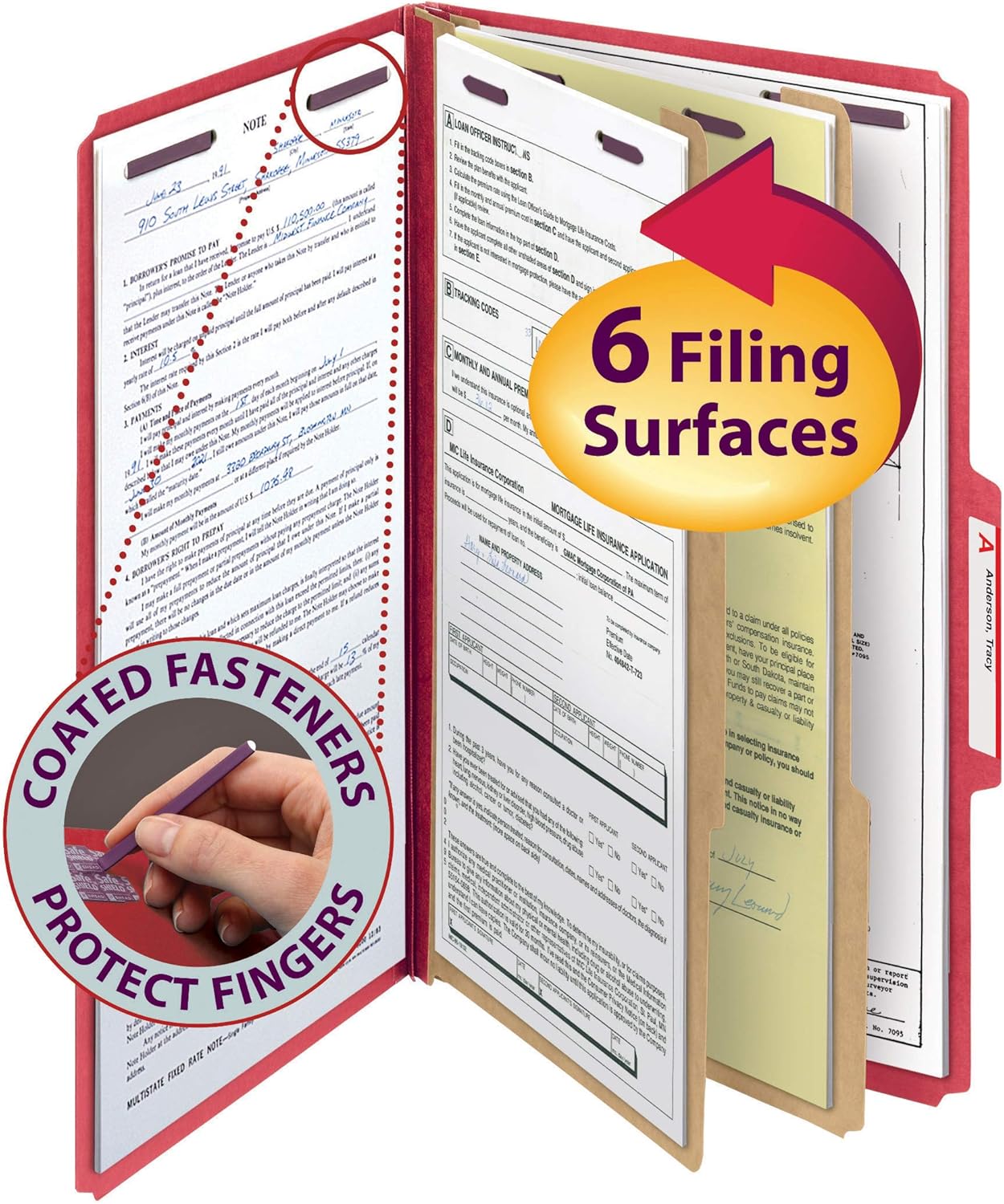 Smead Pressboard Classification File Folder with SafeSHIELD Fasteners, 2 Dividers, 2" Expansion, Legal Size, Bright Red, 10 per Box (19031) : Top Tab Classification Folders : Office Products