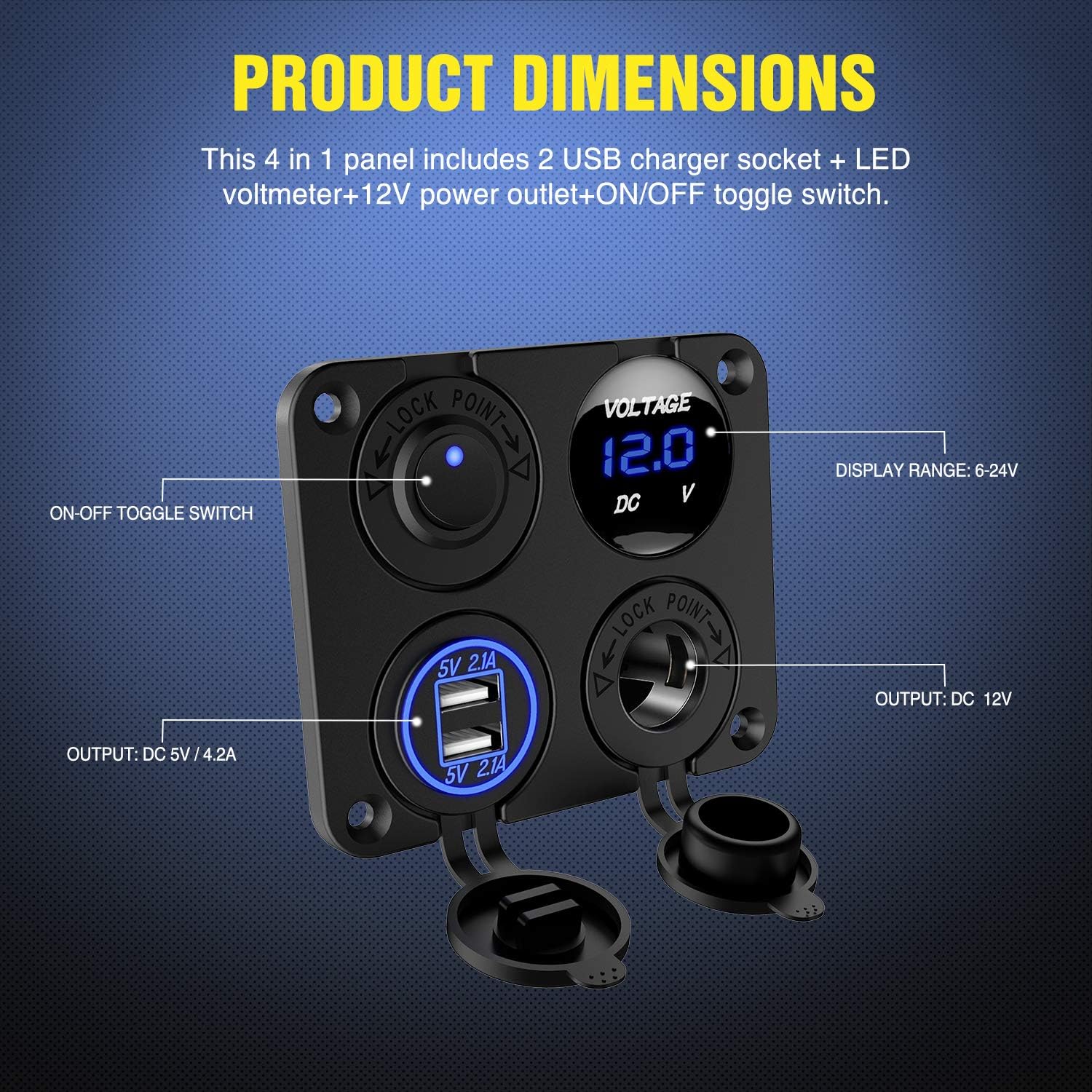 Nilight 4 in 1 ON/OFF Charger Socket Panel Dual USB Socket Power Outlet & LED Voltmeter &Cigarette Lighter Socket& LED Lighted ON Off Rocker Toggle Switch for Truck Car Marine Boats RV,2 Yeas Warranty: Automotive
