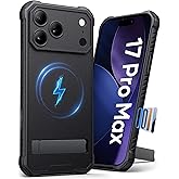 SIXBOX for iPhone 17 Pro Max Case, Compatible with MagSafe & Built-in Stand & Camera Control Capture Button, Military Grade Protection Rugged Magnetic Phone Cover Case for 17 Pro Max 6.9" 2025, Black