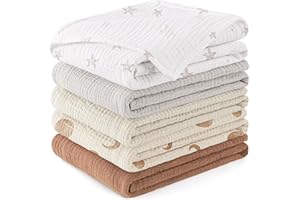 Susurration Muslin Baby Washcloths 23x23inch, 5-Pack Brown Moon Cotton Baby Burp Cloths