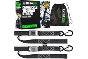 Rhino USA Motorcycle Tie Down Straps (2 Pack) Lab Tested 2,200lb Break Strength, Steel Cambuckle Tiedown Set with Integrated 