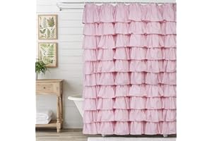 Volens Pink Ruffle Shower Curtain Farmhouse Rustic Fabric Cloth Shower Curtains for Bathroom, 72" x 72"