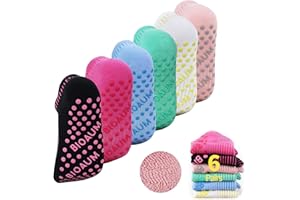 BIOAUM Yoga Socks for Women - 6 Pairs Cotton Cushion Non Slip Grip Slipper Pilates Hospital Socks