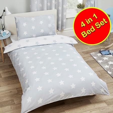 Price Right Home Grey And White Stars 4 In 1 Junior Bedding Bundle