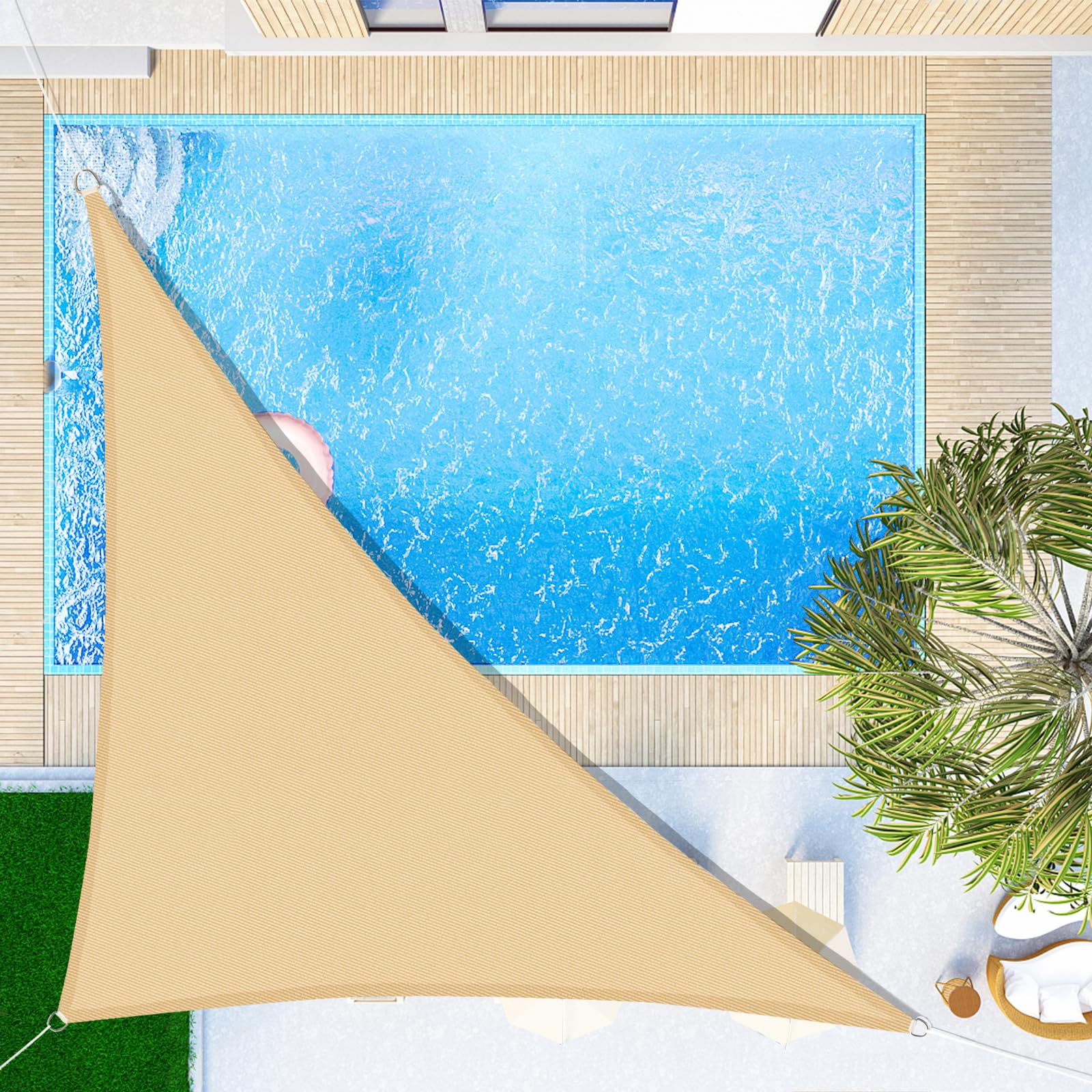 SUNNY GUARD Sun Shade Sail Triangle 3x3x4.25m Waterproof UV Block for Garden Outdoor Patio - Sand