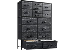 Romorgniz 57“H Dresser for Bedroom with Drawers, Fabric Dressers & Chests of Drawers, Large Black Dresser with Sturdy Metal Frame, Wood Top,Entryway, Hallway