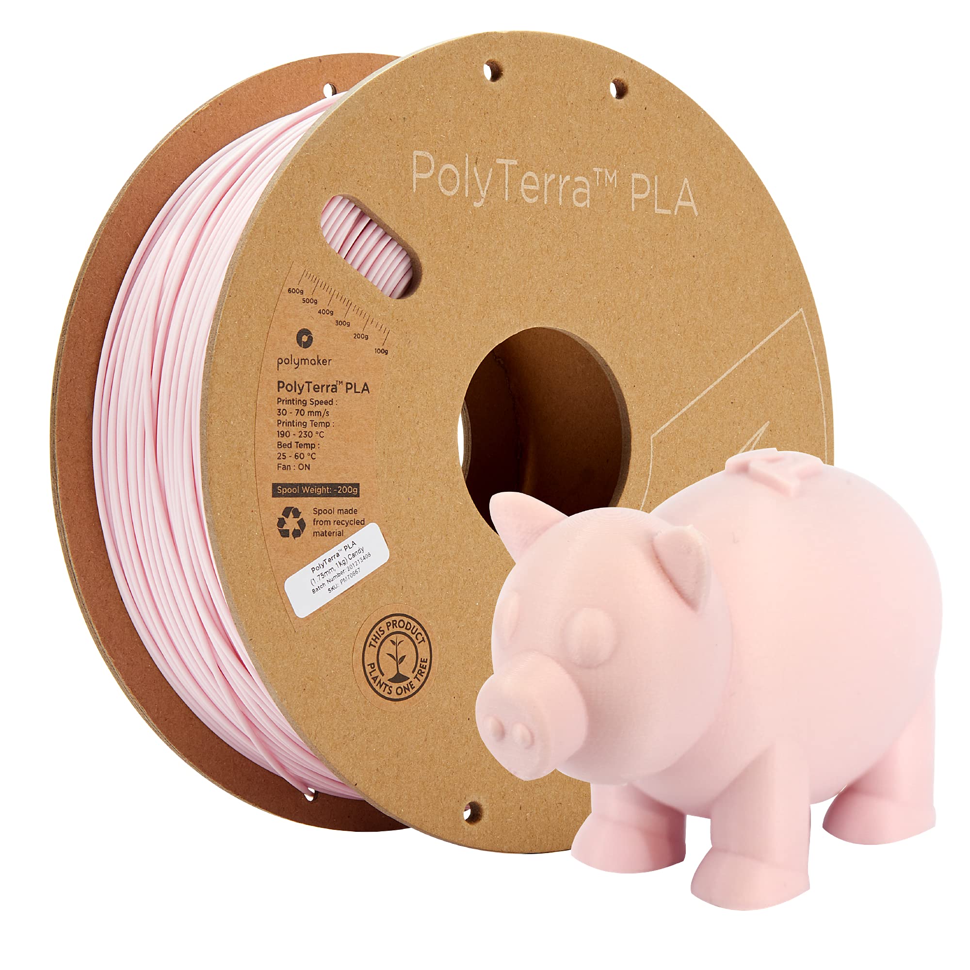 Polymaker 70867 PolyTerra PLA Filament PLA geringerer plasticgehalt 1.75mm 1000g Pastell-Rosa 1St
