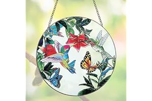 ZZHAOYI Hummingbird Stained Glass Window Hanging,7.9'' Bird Butterfly Flower Window Hanging Suncatcher for Windows Hanging Wall Art Glass Home Decor for Indoor Outdoor Ornament