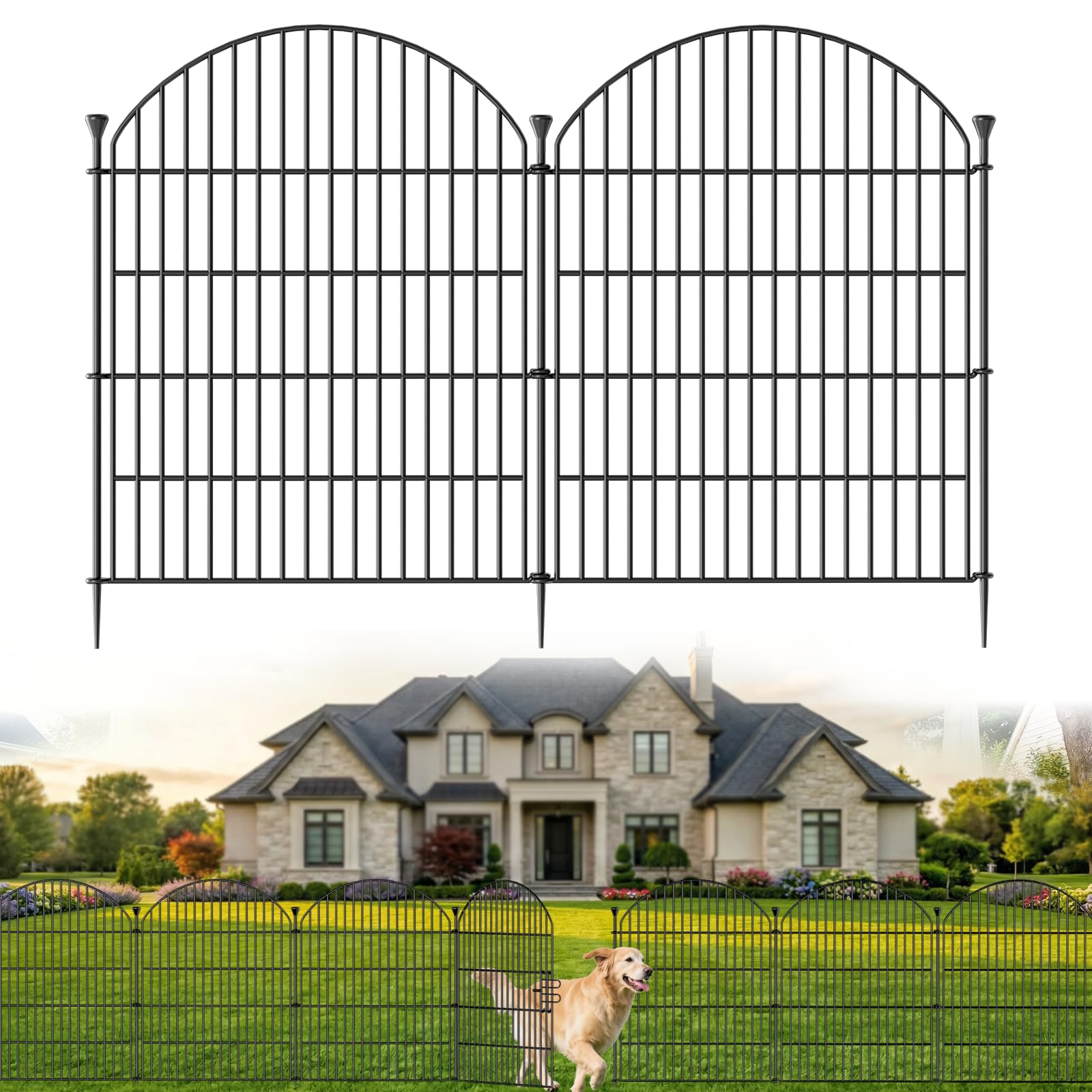 Photo 1 of 12 Pack No Dig Decorative Garden Fence Panels with Gate, 32in(H) x 29ft(L), Dog Fence Outdoor for Yard, Rustproof Metal Animal Barrier for Rabbits & Flowers, Temporary Fencing for Patio, RV