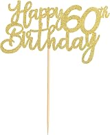 n&a 3pc Gold 60th Birthday Cake Topper Happy 60 Party Decoration view 5