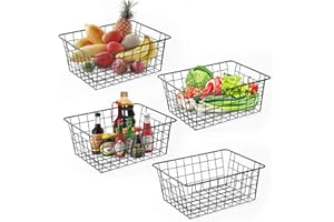 BEIMU Wire Baskets for Organizing Household 4 Pack Pantry Baskets For Storage Pantry Wire Black Metal Storage Bins