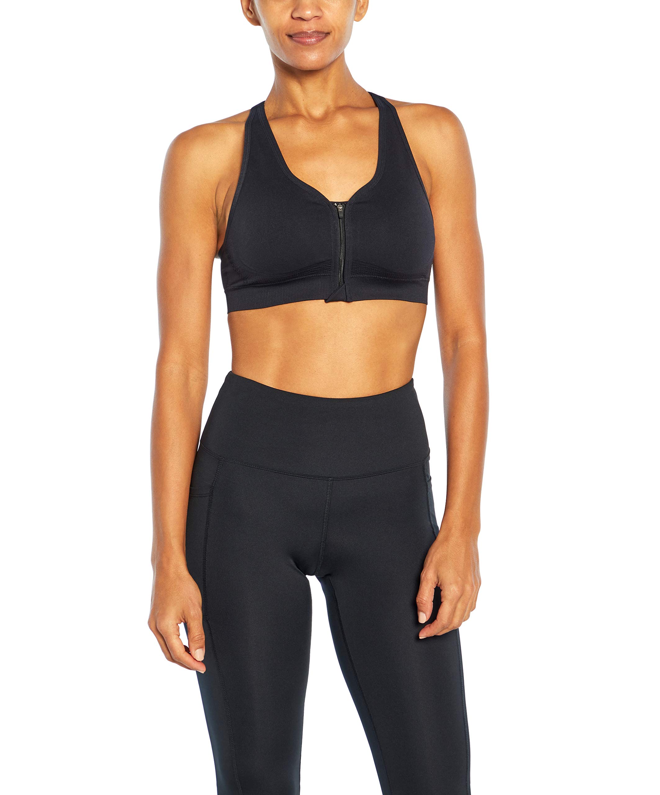 Photo 1 of Size L--Marika Women's Savannah Zip Front Seamless Sports Bra, Black, Large
