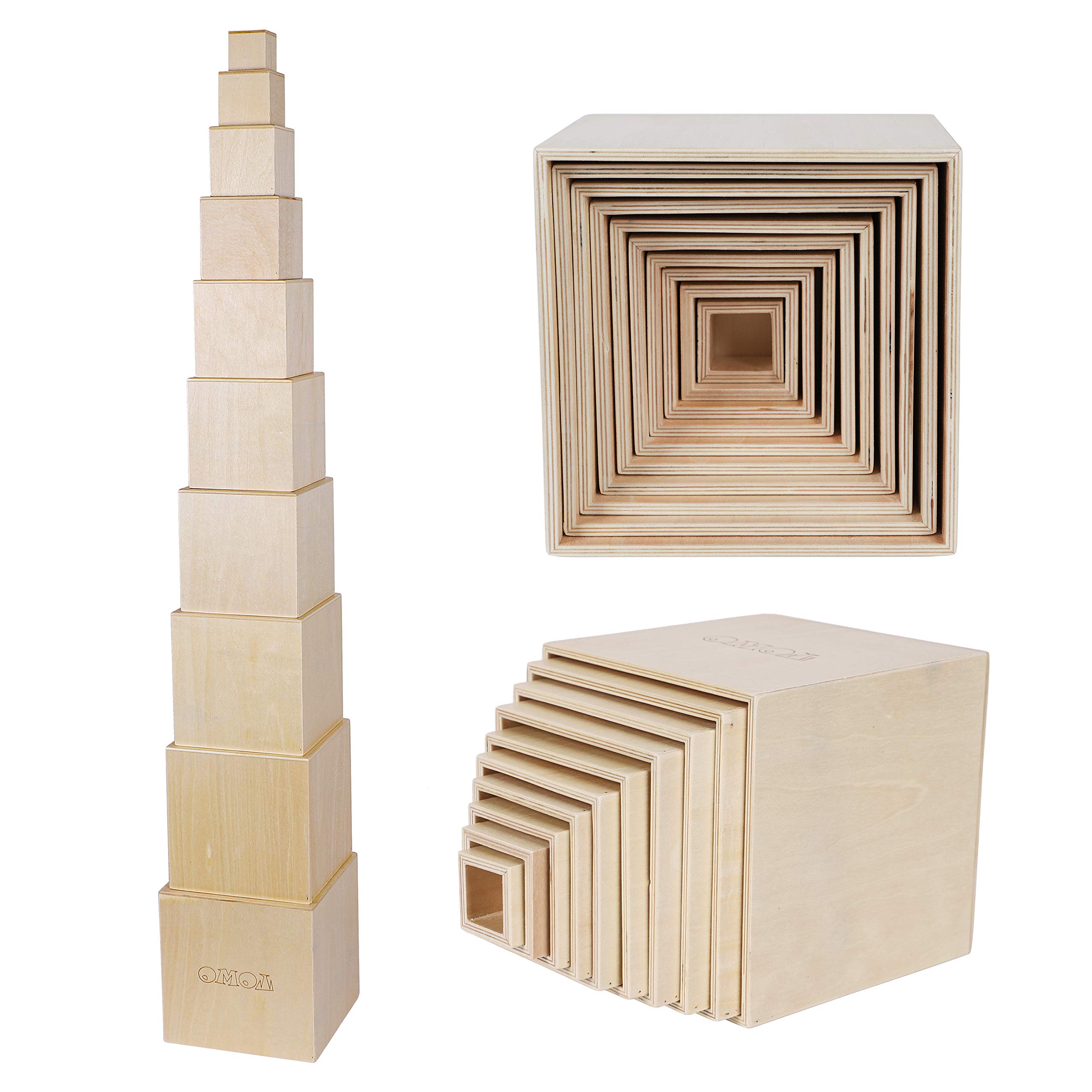TOWO Wooden Stacking Boxes-Nesting and Sorting Cups Blocks for Toddlers-Stacking Cubes Educational Learning Toys for 2 years old Montessori Materials