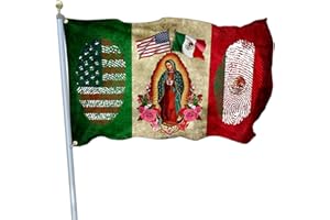 JNAB YISIDAI Mexico Flag Mexican American Flags for Outside 3x5 Double Sided Virgin Mary Mexico Mexican Outdoor Flag Patriotic House Flag Decoration Banner