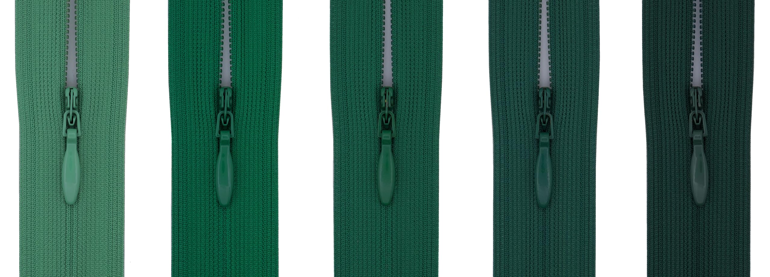 #3 Flexi Invisible Close-End Zip, Pack of 5 (Emerald to Forest Green, 22 inch)