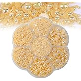 5600PCS Half Round Pearls Flatback Imitation Pearls for Crafts,7 Sizes for DIY Nails Art Crafting,Jewelry Making, Shoes,Cup,Phone Decoration (19 Pale Yellow AB)