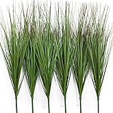 LUZOGA 27" Artificial Plants Onion Grass | Tall Faux Greenery Shrubs - Fake Wheat Stems & Tall Grass Bushes for Indoor/Outdoor Home, Office, Garden, Porch & Window Box Decor 6 Pack - Green Red Tail
