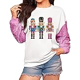 For G and PL Women Christmas Sparkle Long Sleeve Funny Shirt Holiday Ugly Graphic Sweatshirt Nutcracker S