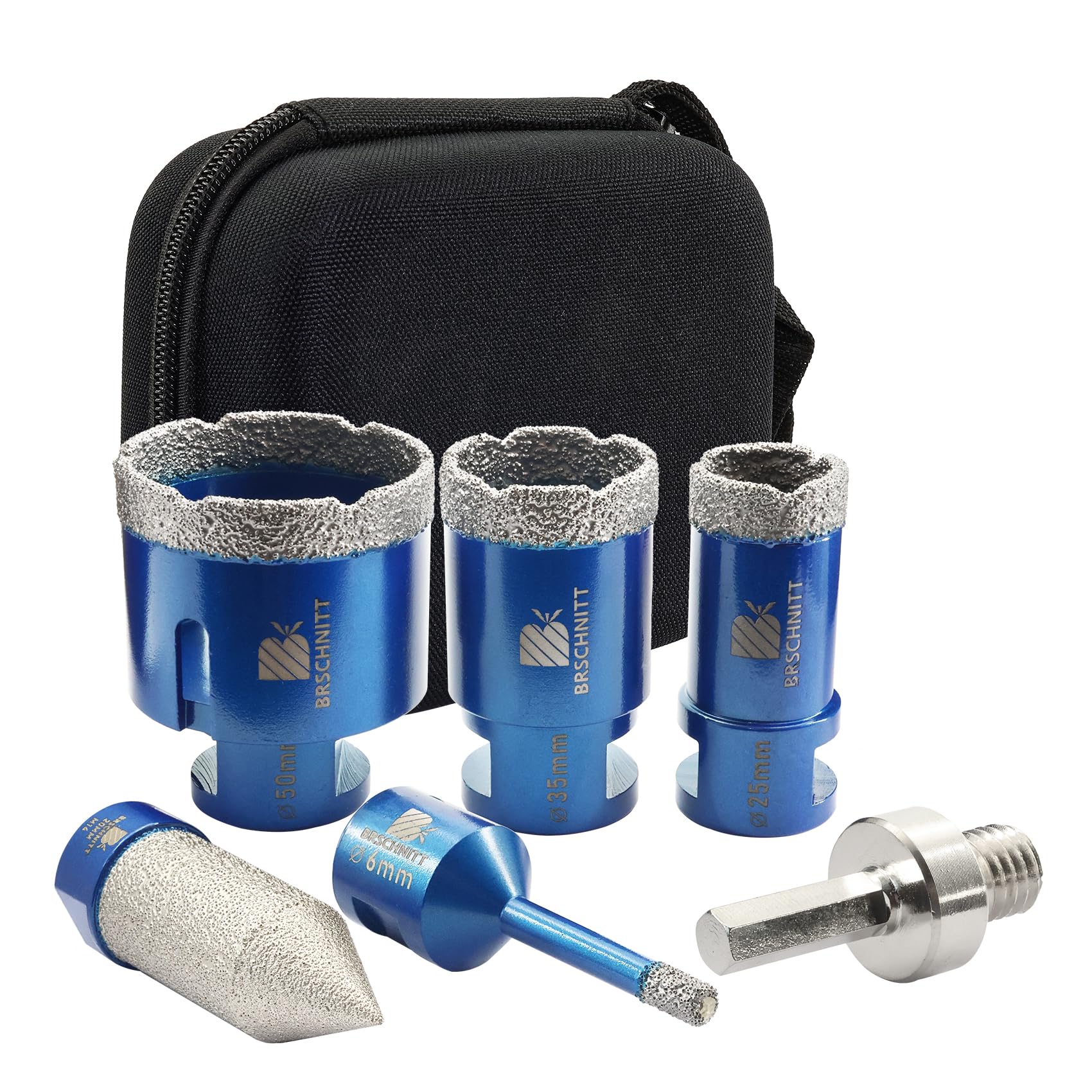 Tile Hole Saw Kit - BRSCHNITT Diamond Core Drill Bit Set 6/25/35/50mm Drill Bit & 0-20mm Diamond Chamfer Finger Milling Bit for Porcelain Tile Ceramic Marble Granite & Adapter — image 1