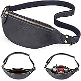 Top Grain Genuine Leather Slim Fanny Pack for Man & Woman, Minimalist Vintage Design, Handmade with Detachable Hardware, Slim Waist Bag Small Crossbody Belt Bag for Traveling or Riding, Blue