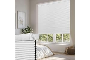 BERISSA No Drill No Tools Cordless Cellular shades,Classic solid fabric 100% Blackout Honeycomb Blinds for Window,Easy to Install Pull Down Shade Thermal Insulation for home,Blackout-White,34"W x 36"H