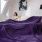 Oversized King Fleece Blanket 120x120 Inches, Seamless Soft Cozy 3D Jacquard Flannel Blanket 10'x10' Extra Large for Bed, Sofa, Couch, Travel & Camping, California King Throw, Purple - Wave