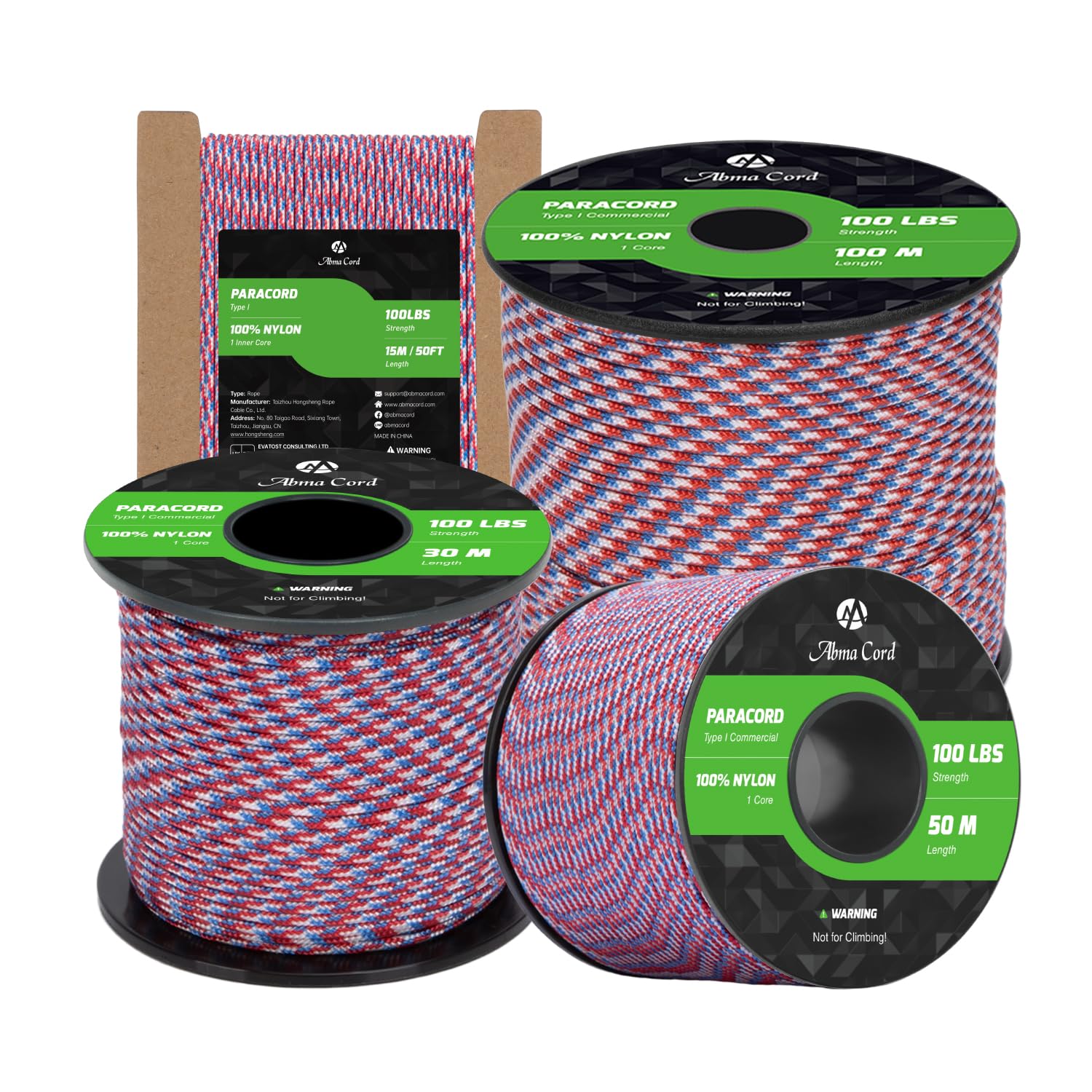 Abma Cord Paracord 2mm 50m 100% Nylon Rope 1 Strand Type I Parachute Cord - Max. 45kg (100lbs) - Liberty