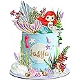 Mermaid Cake Toppers - Under the Sea Tail Cake Decorations with Artificial Water Plants & Pearl Balls for Girl Kid Birthday Party & Baby Shower Supplies (Style 1)