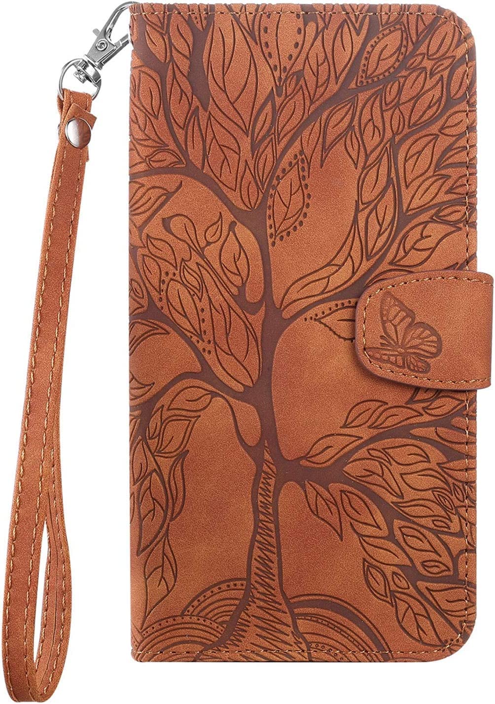 Tiyoo Flip Phone Case for iPhone 11 Pro Max, Shockproof Leather Wallet Case with The Tree of Life Pattern, Protective Cover with Card Holder and Magnetic Closure, Phone Cover for 11Pro Max, Brown