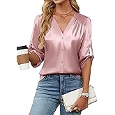 Blooming Jelly Womens Button Down Shirts 3/4 Sleeve Dressy Casual Tops Pleated Satin Silk Business Blouses 2026