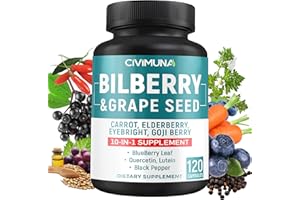 CIVIMUNA Bilberry Extract Capsules with Grape Seed, Carrot, Elderberry, Eyebright, Goji Berry and More - 120 Capsules for 4 Months Supply