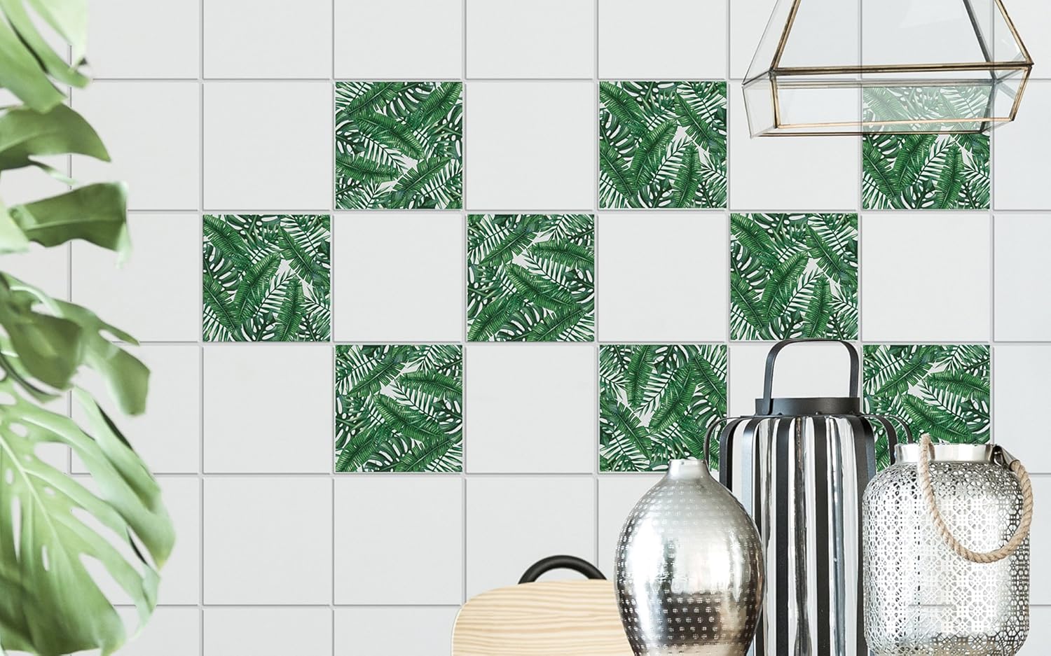 PLAGE 260618 6 Tiles Stickers - Banana Leaf, Green (15 x 15 cm)